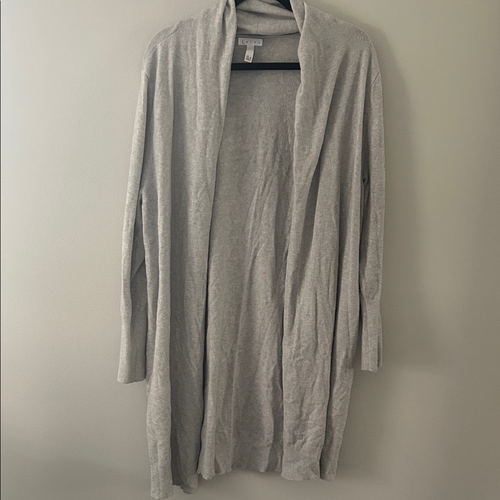 Leith Long Light Gray Open Cardigan, Size Large